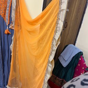 Orange Grey Anarkali Set