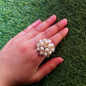 Pearl White & Stone Ring