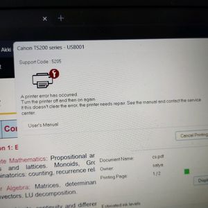 Canon Ts 207 Error In Printer Which Show