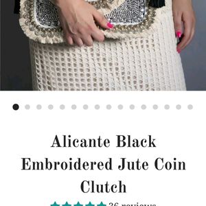 Alicante Black Embroidered Jute Coin Clutch