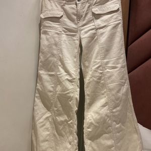 H&M Beige Flared Wide Bootcut Jeans