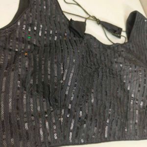 Black Sequin Work Padded free Size Blouse