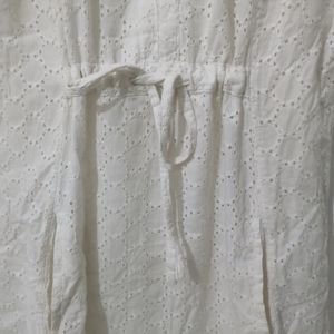 White Eyelet Knee Length Dress