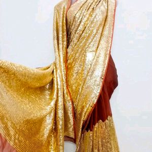 Golden Embellished Lux  Saree