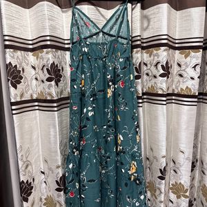 Teal Green Floral Strappy Dress