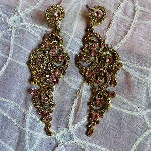 Pink And Golden Stone Party Wear Earrings