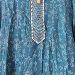 Blue Cotton Printed Kurta For Women