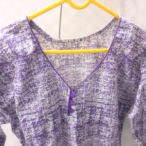 Purple White Printed Staight Kurta