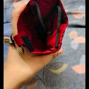 Maroon Money  And Mobile Phone Pouch Bag