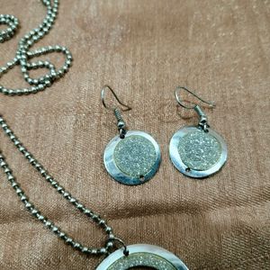 Silver Circular Necklace and Earrings Set