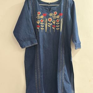 Women Denim Hand Work Kurta