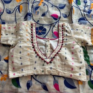 Cotton Silk Jamdani Saree With Stitched Blouse