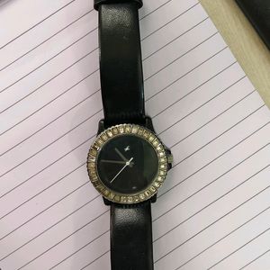 Hip Hop Black Analog Watch with Diamond Studded