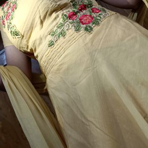 Yellow Designer Embroidered Gown On Eid