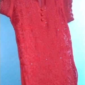 Chikankari Red Kurta