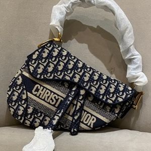 CHRISTIAN DIOR BLUE OBLIQUE EMBROIDERY SADDLE BAG