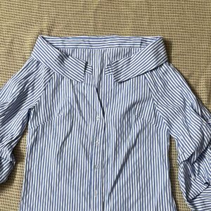 SHEIN Unity Off Shoulder Striped Buttoned Shirt