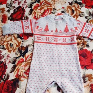 Winter Romper For 3 To 6 Month Red N Offwhite