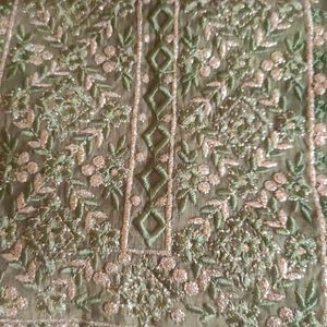 Pista Green Kurti With Golden Embroidery Work