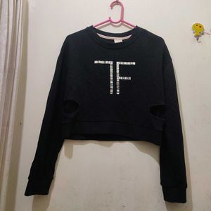 Black Crop Pullover Hoodie For Bust Till 42 L-18