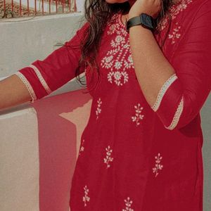 Red Kurti With White Pant