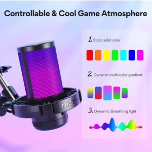 Condenser Mic with Boom Arm Quick Mute, RGB Light