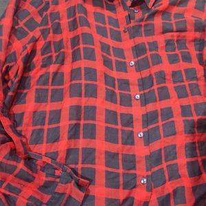 Navy Blue And Red Checks Shirt