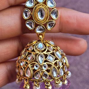 Lavender Kundan Jhumka Set