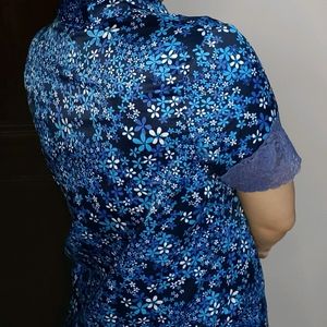 Women Blue Floral Printed Lace Shirt