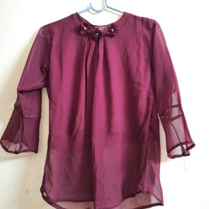 WINE COLOR 3/4 BELL SLEEVES TOP