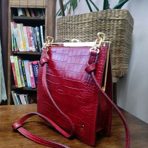 Red Leather Sling Clip Bag