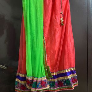 Carrot Colour Skirt And Duppatta Without Blouse