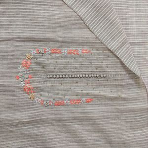 Grey Linen Digital Embroidery Fabric