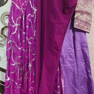 Satin Silk Purple Anarkali Kurta+Dupatta+Legging