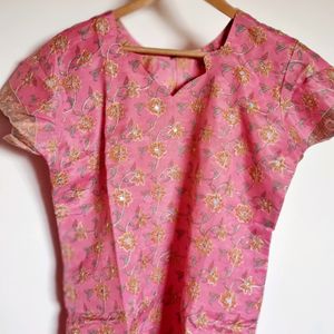 Cotton Silk  pink Work Salwar Kameez Suit Set