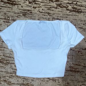 zara sqaure neck cropped top white