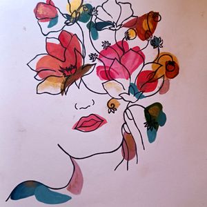 Aesthetic Female Floral Line Art