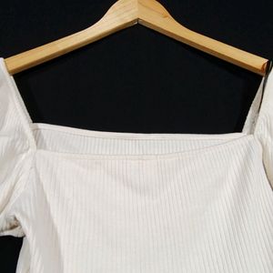 White Square Neck Crop Top (Women)