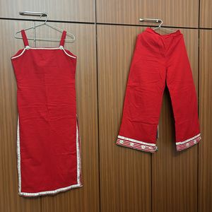 Women Straight Fit Red Suit