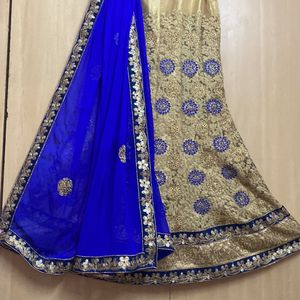 Cream And Royal Blue Designer Lehanga