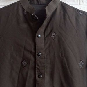 Coffee Brown Worked Kurta Pajama