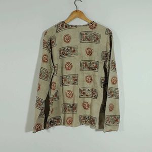 Beige Traditional Printed Ethnic Kurta For Men's