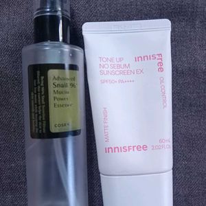 Innisfree Sunscreen And Cosrx Snail Essence