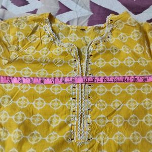 lemon yellow n white kurta set