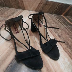 Tie Up Black Block Heels