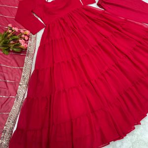 AC 253 Beautiful Red ♥️ Anarkali Pant Dupatta Suit