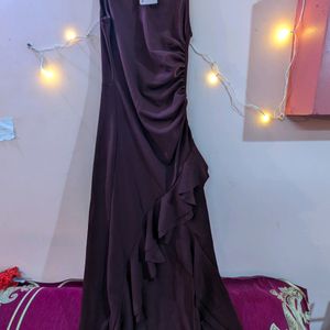 Burgundy Cotton Maxi Dress , With One Leg Split