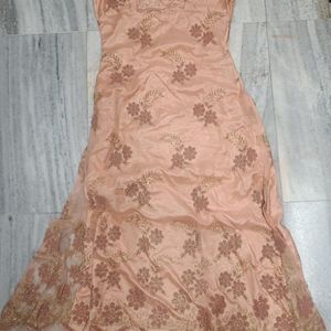 Peach Coloured Long Dress For Festive/wedding