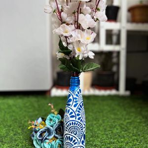 Handpainted Blue Glass Bottle