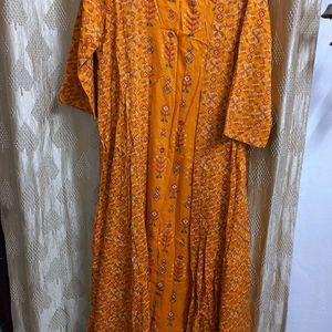 Mustard A LINE KURTA with Mock Koti